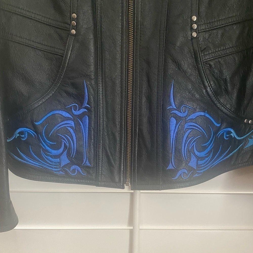 Genuine Harley Davidson Women’s Dark Turquoise Blue & Black Leather Jacket NWOT - Picture 4 of 12
